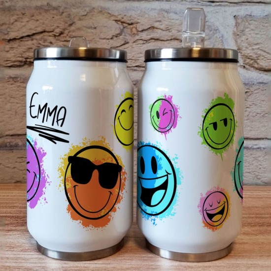 Borraccia lattina termica con smile colorati e nome