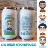 Borraccia lattina personalizzata con avatar maestro migliore del mondo e nomi