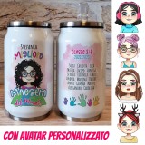 Regalo personalizzato per la maestra borraccia lattina con avatar maestra personalizzato e nomi