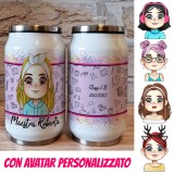 Regalo personalizzato per la maestra borraccia lattina con avatar maestra personalizzato, nome e classe
