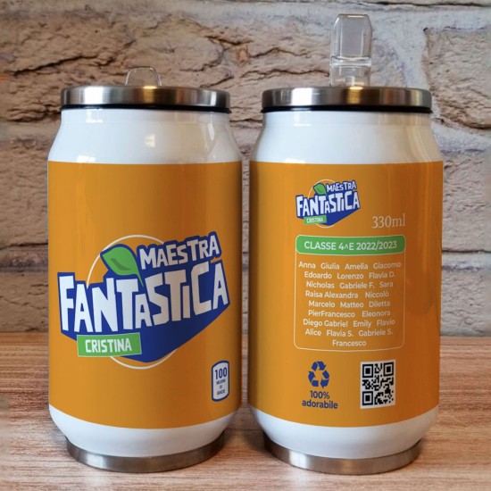Borraccia lattina regalo personalizzato per la maestra fantastica o maestro fantastico con grafica bibita e nome e classe