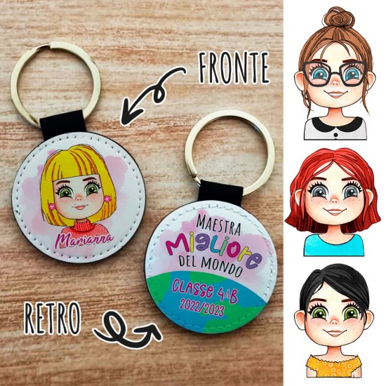 Portachiavi regalo per la maestra con avatar personaggio personalizzato e classe