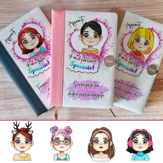 Taccuino avatar personalizzato, regalo per la mamma, ragazza, zia, amica, collega, figlia o per se stesse