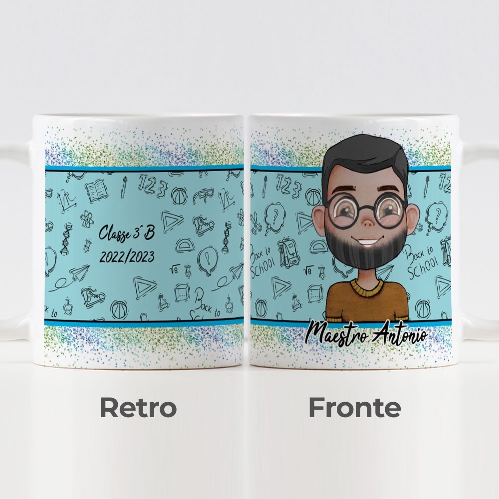 Tazza regalo con maestro Avatar personalizzato con vestiti, viso, capelli, e classe