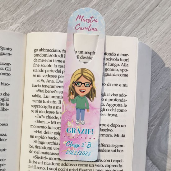 Segnalibro personalizzato con avatar maestra personaggio da creare, nome e classe