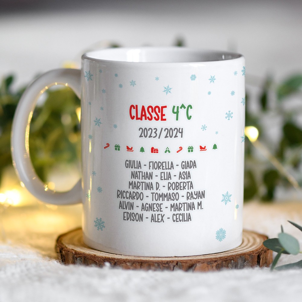 Tazza regalo per Natale per la maestra, personalizzata con avatar e nomi bambini