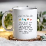 Tazza regalo di Natale per maestra, maestro, cuoca, collaboratrice scolastica, con avatar natalizio e nomi bambini