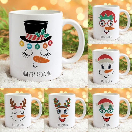 Tazza regalo di Natale per maestra, maestro, cuoca, collaboratrice scolastica, con avatar natalizio e nomi bambini
