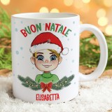 Tazza regalo per Natale personalizzata con avatar ragazza, nome e dedica