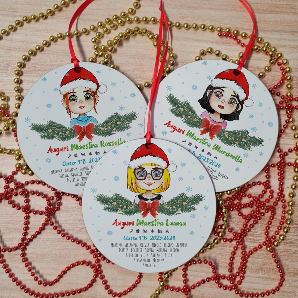 Addobbo natalizio, pallina di Natale per la maestra, personalizzata con avatar e nomi bambini