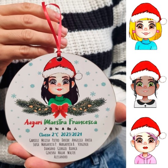 Addobbo natalizio grande, pallina di Natale per la maestra, personalizzata con avatar e nomi bambini