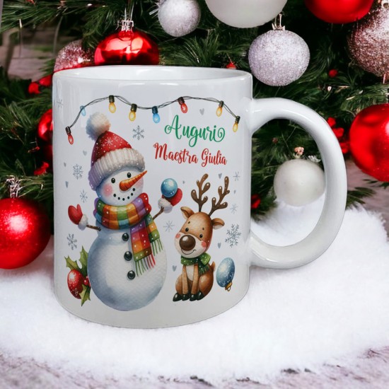 Tazza personalizzata per la maestra, maestro, cuoca o collaboratrice scolastica regalo di Natale con grafica natalizia e nomi