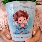 Bomboniera prima comunione bambino vasetto personalizzato con avatar a scelta, nome e data