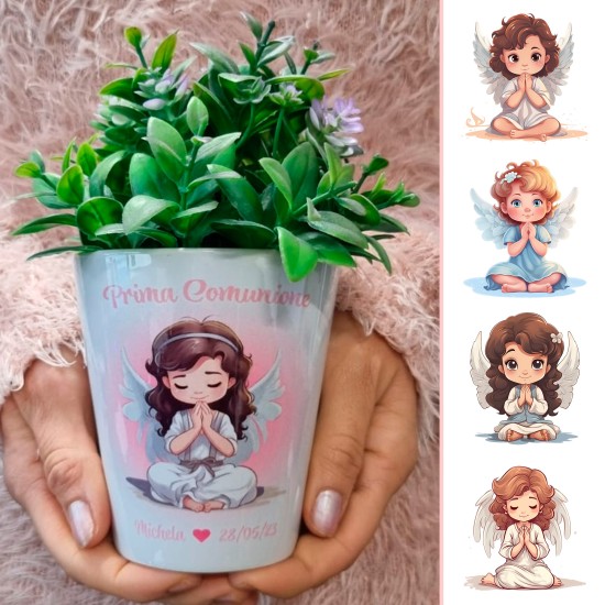 Bomboniera personalizzata prima comunione per una bambina, vasetto con avatar, nome e data