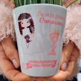 Vaso bomboniera personalizzata per la prima comunione bambina con personaggio a scelta, nome e data