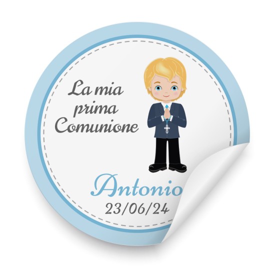 Etichette adesive per la prima comunione per bambina, tonde personalizzate con personaggio a scelta, nome e data