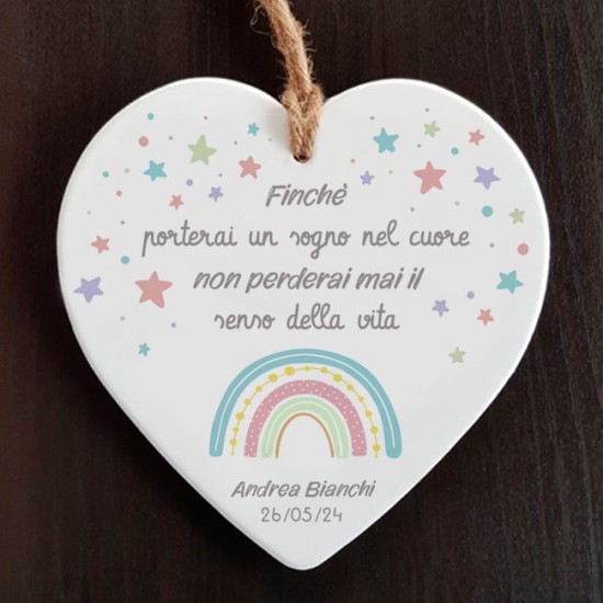 Bomboniera per comunione, battesimo, cresima, cuore in ceramica personalizzato con dedica e nomi e data