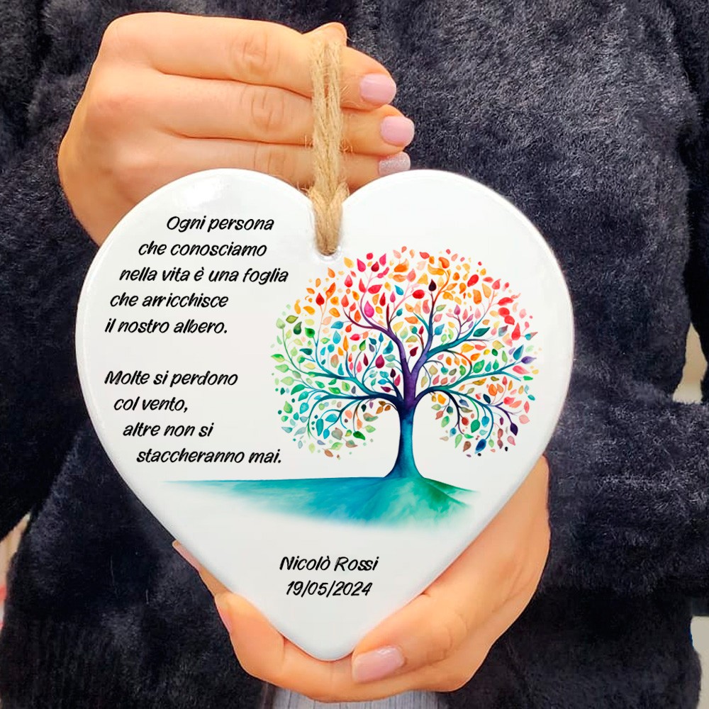 Bomboniera personalizzata con albero della vita, per prima comunione, battesimo, cresima, cuore con frase, nome e data