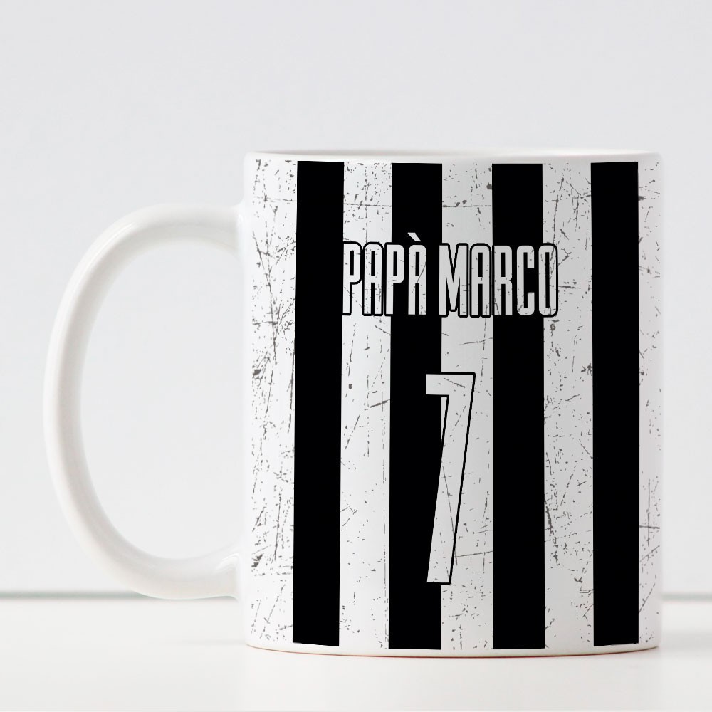 Tazza per un papà tifoso con la squadra di calcio per la festa del papà personalizzata con nome e numero