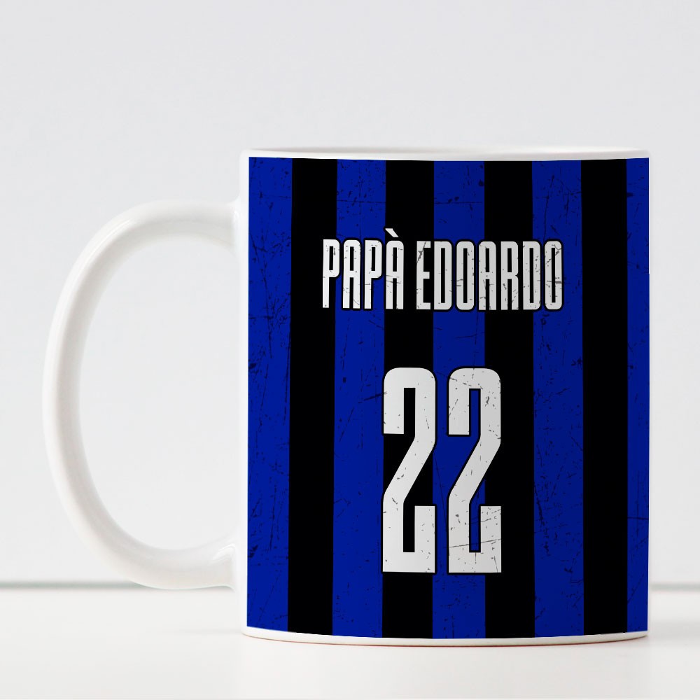 Tazza per un papà tifoso con la squadra di calcio per la festa del papà personalizzata con nome e numero
