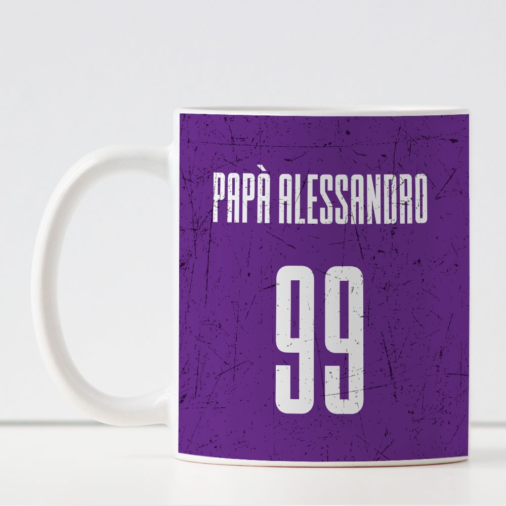Tazza per un papà tifoso con la squadra di calcio per la festa del papà personalizzata con nome e numero