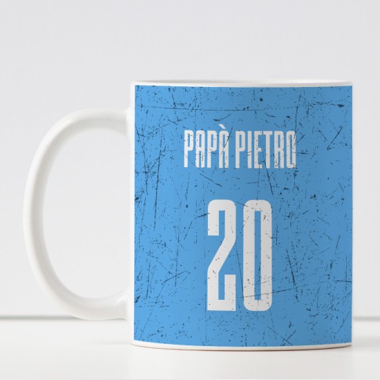 Tazza per un papà tifoso con la squadra di calcio per la festa del papà personalizzata con nome e numero
