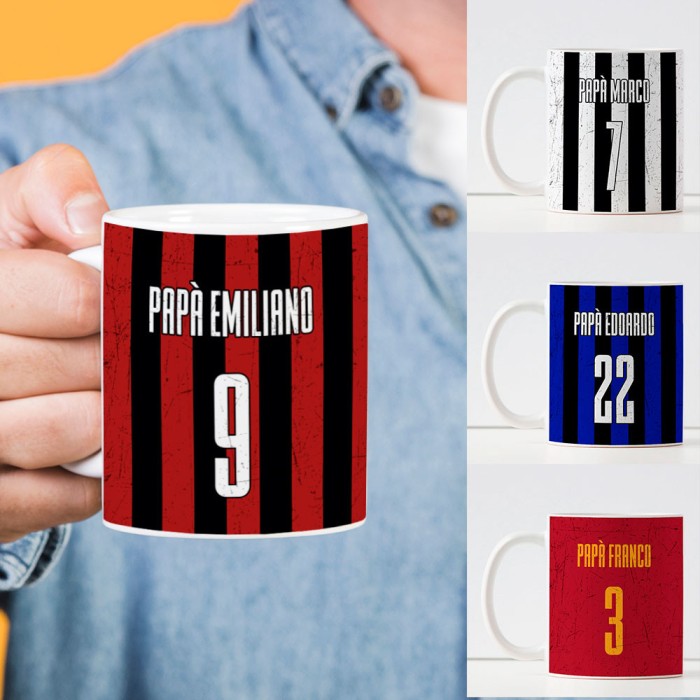 Tazza per un papà tifoso con la squadra di calcio per la festa del papà personalizzata con nome e numero