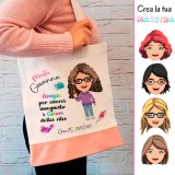Regalo personalizzato per le maestre, shopper con avatar maestra, nome e classe