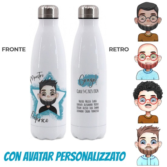 Bottiglia / Borraccia Termica con Avatar Maestro personalizzato e nomi bambini