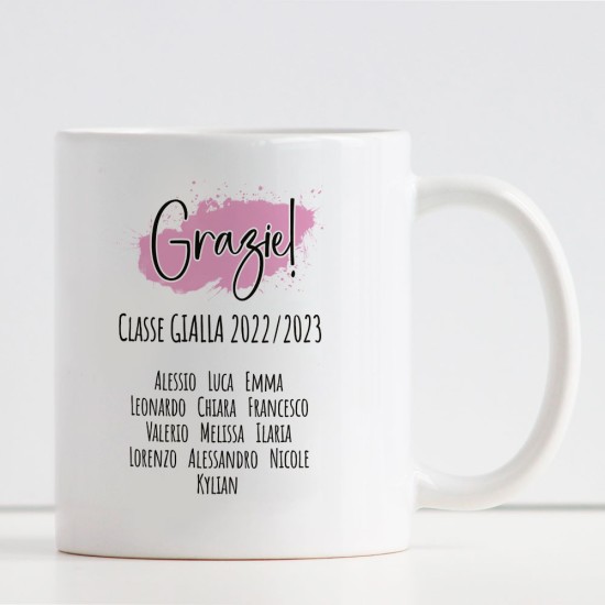 Tazza regalo con maestra Avatar nel cuore personalizzata con nome, vestiti, viso, capelli, e classe