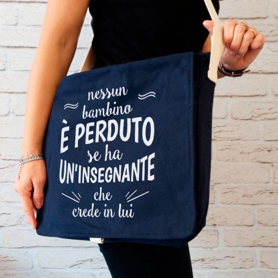 Borsa Tracolla regalo per la maestra e maestro personalizzata con frase, nome e classe