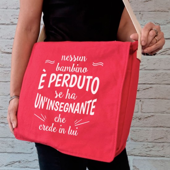 Borsa Tracolla regalo per la maestra e maestro personalizzata con frase, nome e classe