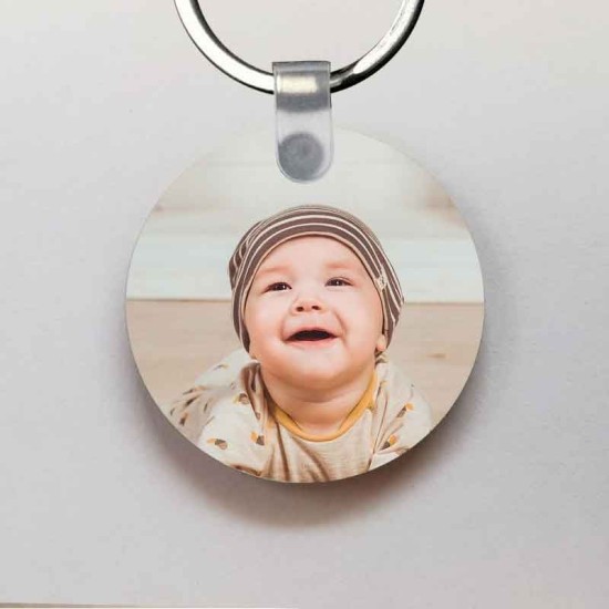 Portachiavi tondo in legno personalizzato con foto o testo