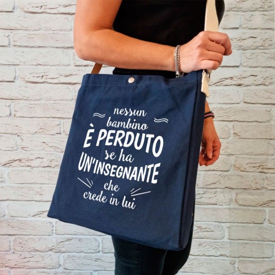 Shopper a Tracolla regalo per la maestra e maestro personalizzata con nome e classe