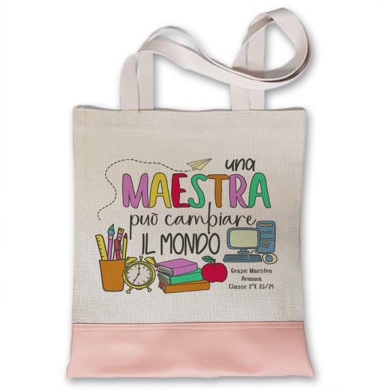 Regalo per le maestre borsa shopper personalizzata con nome maestra e classe