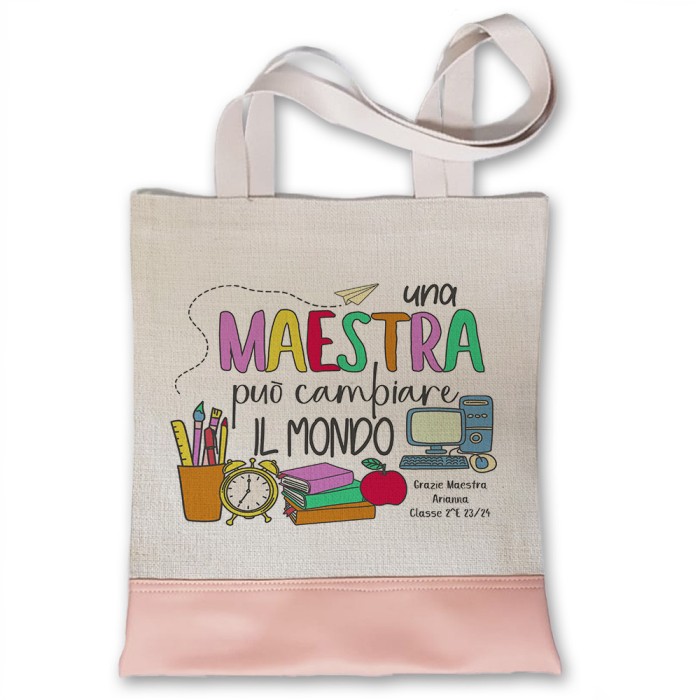 Regalo per le maestre borsa shopper personalizzata con nome maestra e classe