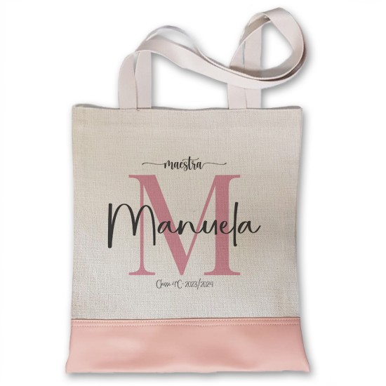 Regalo per la maestra borsa shopper personalizzata con monogram, nome maestra e classe