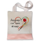 Borsa shopper, regalo personalizzato per la maestra con frase "Insegnare è un lavoro del cuore" nome maestra e nomi bambini