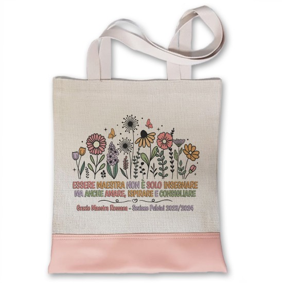 Shopper regalo per la maestra, con motivo floreale, bellissima dedica e nomi