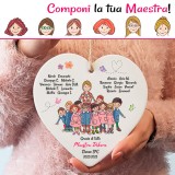 Regalo per la maestra, cuore in ceramica con maestra Avatar personalizzata, dedica e nomi