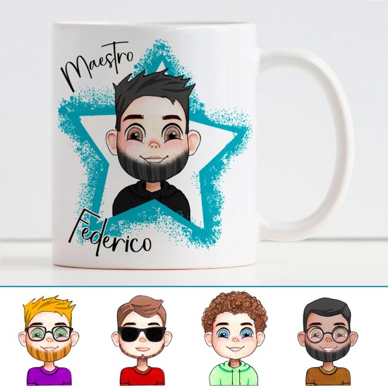 Tazza regalo con maestro Avatar con stella personalizzato con vestiti, viso, capelli, e classe