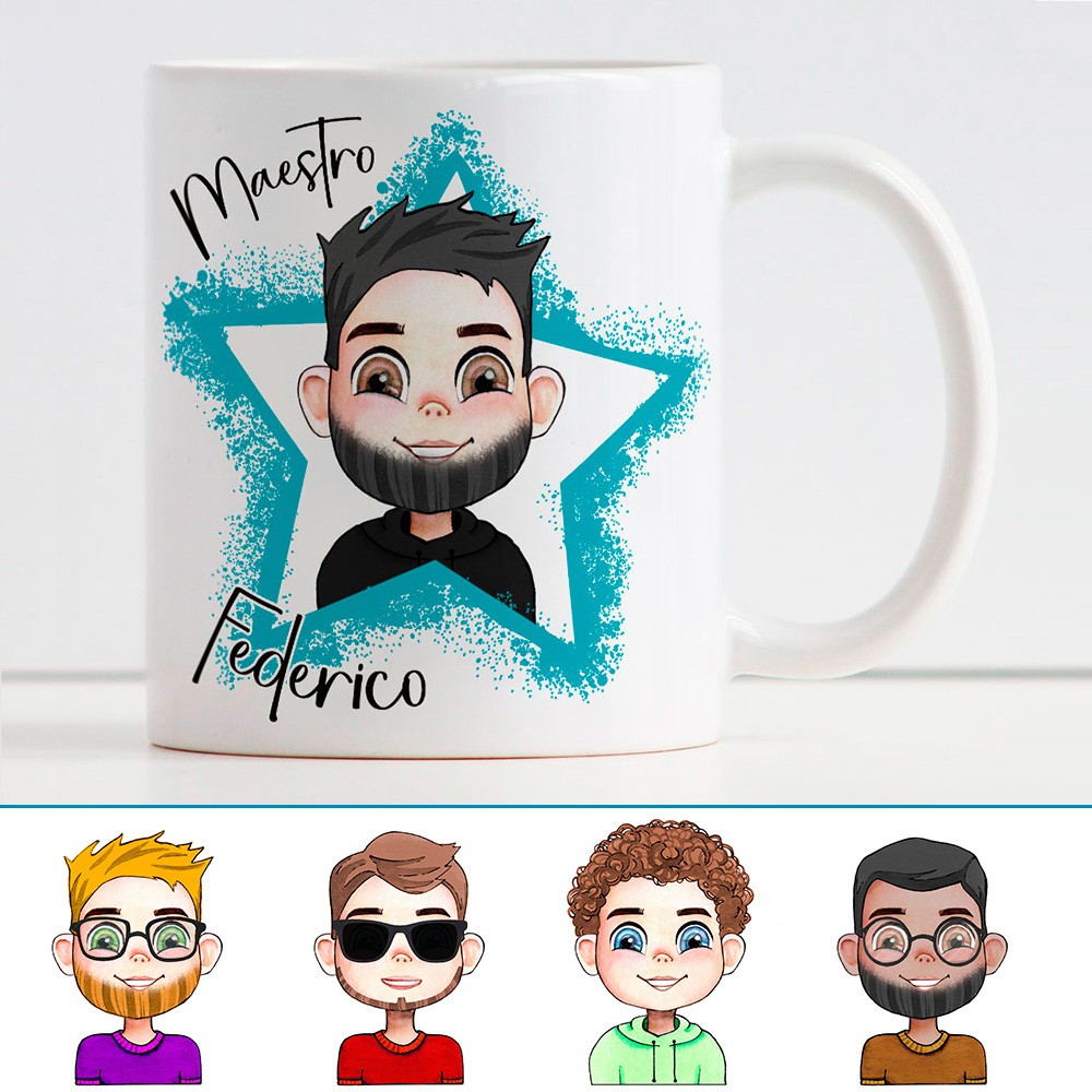 Tazza regalo con maestro Avatar con stella personalizzato con vestiti, viso, capelli, e classe