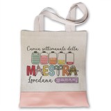 Shopper multiuso regalo per la maestra, con divertente grafica "Batterie" nome e nomi alunni sul retro