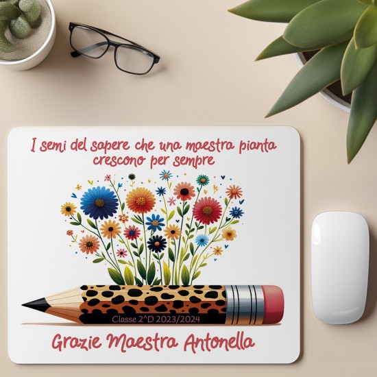 Tappetino mouse regalo per la maestra con bellissima dedica nome e classe