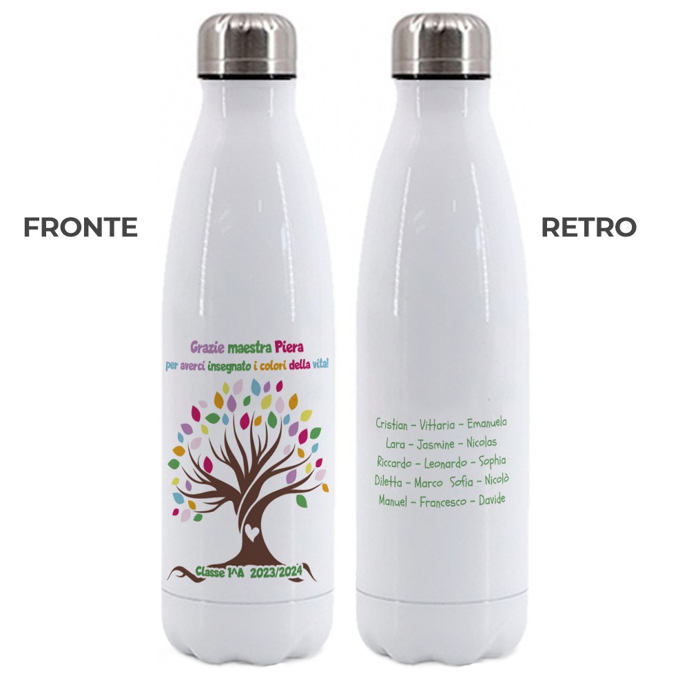 Borraccia regalo maestre maestri, albero della vita nomi bambini