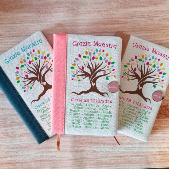 Regalo per le maestre e maestri, taccuino notebook personalizzato con albero della vita e nomi