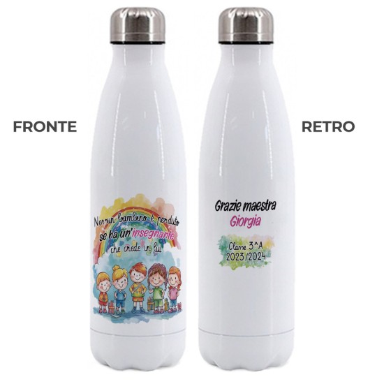 Borraccia per la maestra o maestro, regalo personalizzato con nomi bambini