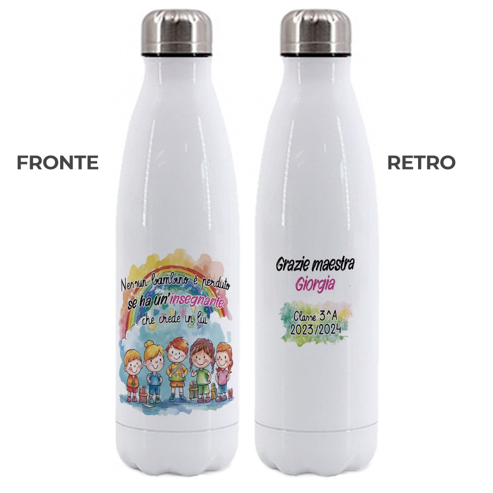 Borraccia per la maestra o maestro, regalo personalizzato con nomi bambini