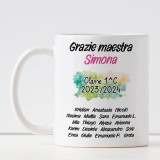 Regalo per la maestra o maestro, tazza personalizzata con design arcobaleno e bambini, nomi