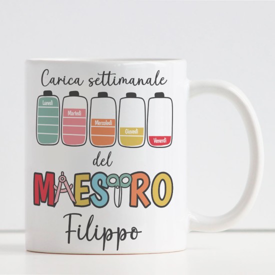 Tazza regalo per il maestro, carica settimanale, personalizzata con i nomi di tutti i bambini